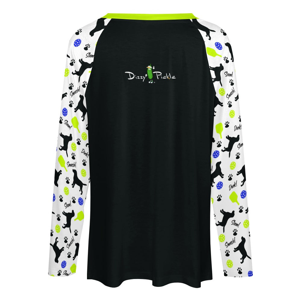 Dizzy Pickle Connie Black Women's Pickleball Long sleeve Double Layered V-Neck Loose Tee