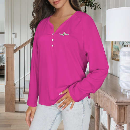 Three Button Long Sleeve Raspberry
