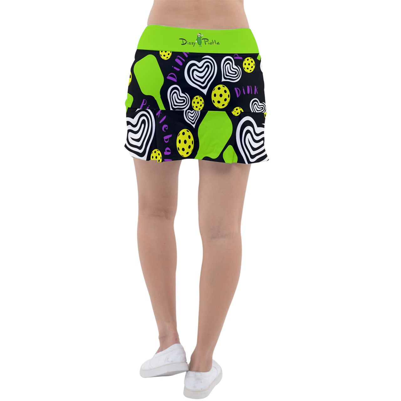 Dizzy Pickle Dinking Diva Hearts BG Large Women's Classic 15" Pickleball Skorts with Inner Shorts and Pockets