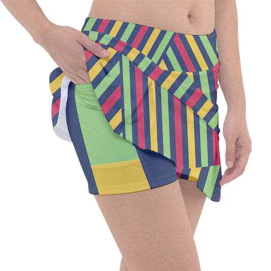 Dizzy Pickle Amy Patches Stripes Multi Women's 15" Classic Pickleball Skort