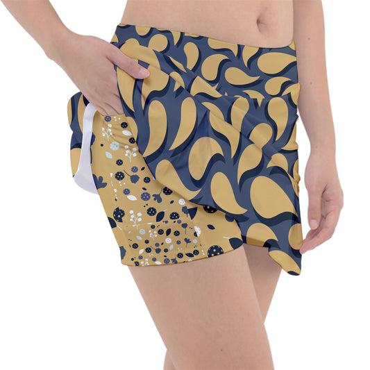 Dizzy Pickle Lesley Gold Paisley Women's 15" Classic Pickleball Skort with Shorts