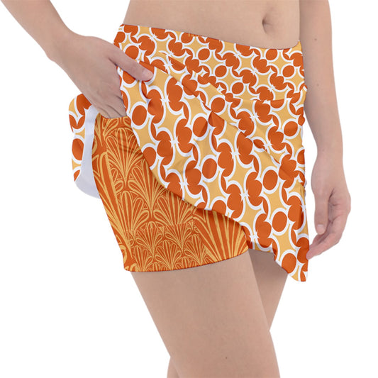 Dizzy Pickle Esther Stars Orange Women's Classic Pickleball Skort with Inner Shorts with Pockets