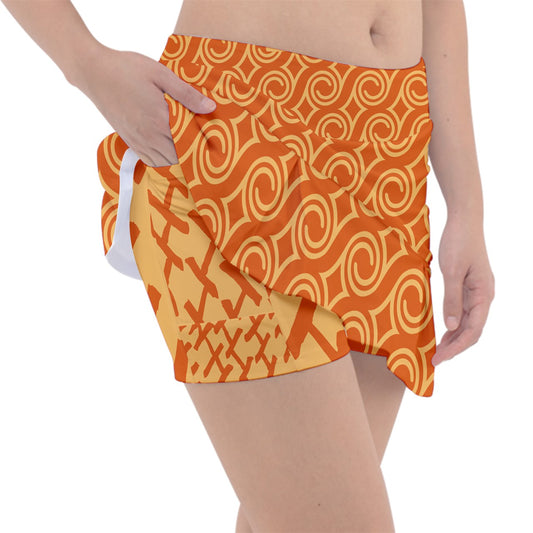 Dizzy Pickle Esther Waves Orange Women's Classic Pickleball Skort with Inner Shorts with Pockets