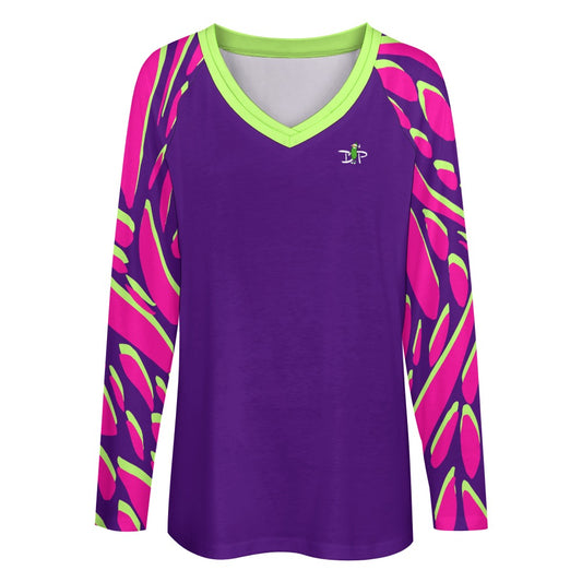 Dizzy Pickle Lesia PPG Petals Women's Pickleball Long sleeve Double Layered V-Neck Loose Tee