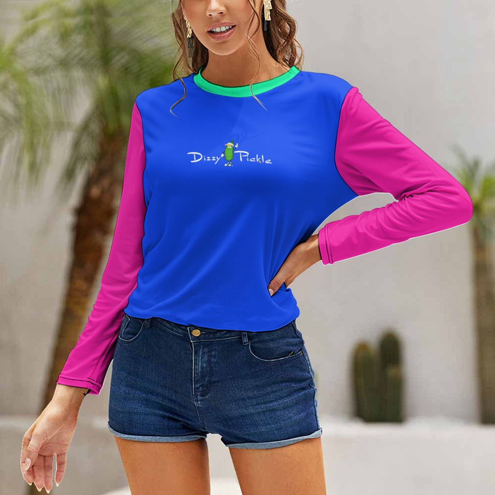 Dizzy Pickle DZY P Classic Blue_Pink_Aqua Women's Pickleball Stretchable Long Sleeve Shirt