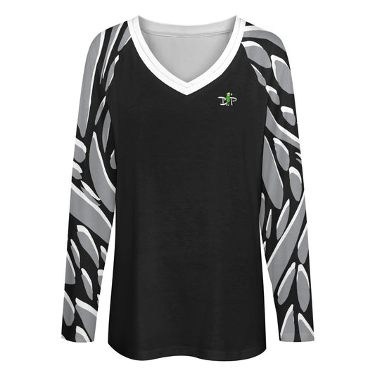 Dizzy Pickle Lesia BGW Petals Women's Pickleball Long sleeve Double Layered V-Neck Loose Tee