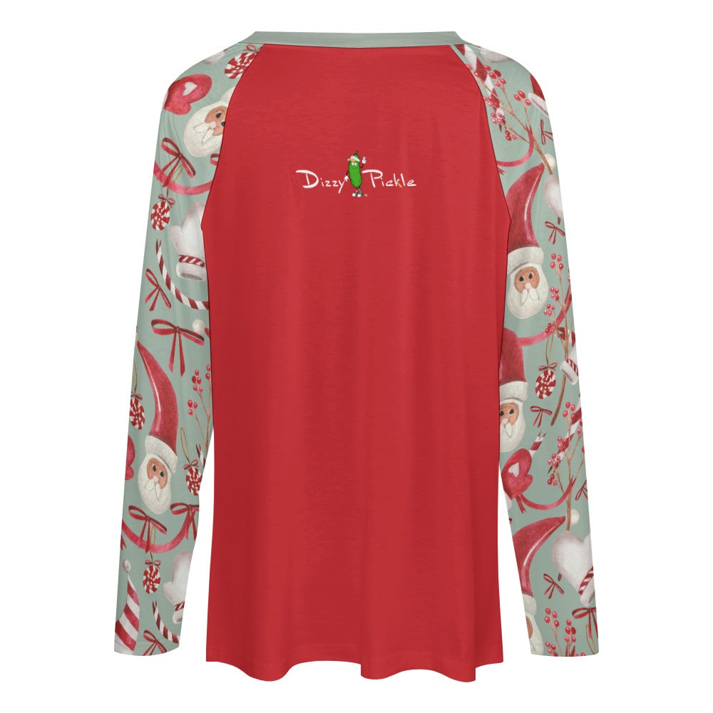 Dizzy Pickle Christmas All Things Santa Women's Pickleball Double Layered V-Neck Loose Tee