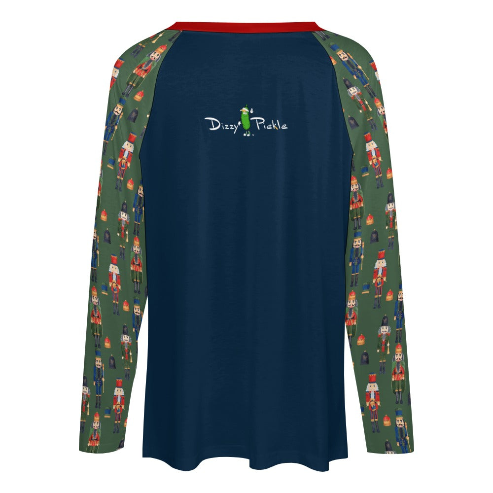 Dizzy Pickle Christmas Nutcracker March Women's Pickleball Double Layered V-Neck Loose Tee