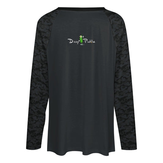 Dizzy Pickle Jan Black_Midnight Women's Pickleball Long sleeve Double Layered V-Neck Loose Tee