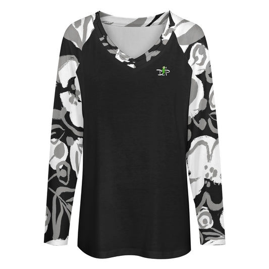 Dizzy Pickle Lesia BGW Blooms Women's Pickleball Long sleeve Double Layered V-Neck Loose Tee
