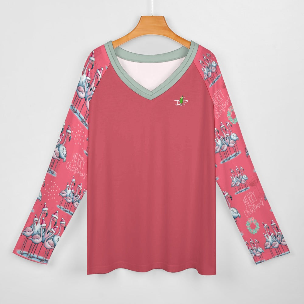 Dizzy Pickle Christmas Fa La La La Women's Pickleball Double Layered V-Neck Loose Tee