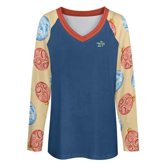 Dizzy Pickle Christmas Spirit Women's Pickleball Double Layered V-Neck Loose Tee