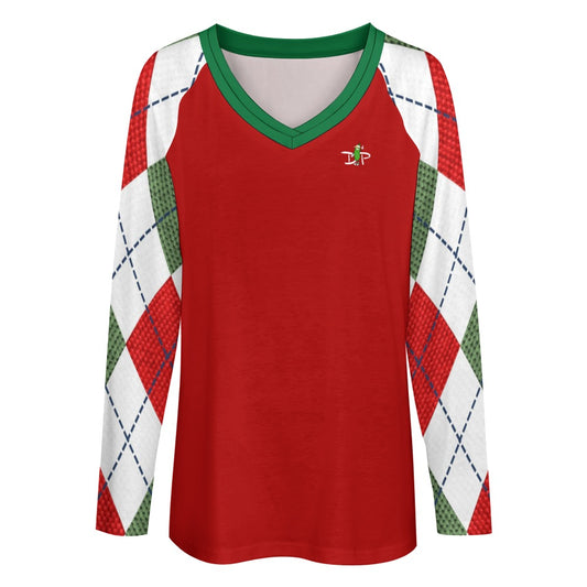 Dizzy Pickle Christmas Diamonds Women's Pickleball Double Layered V-Neck Loose Tee