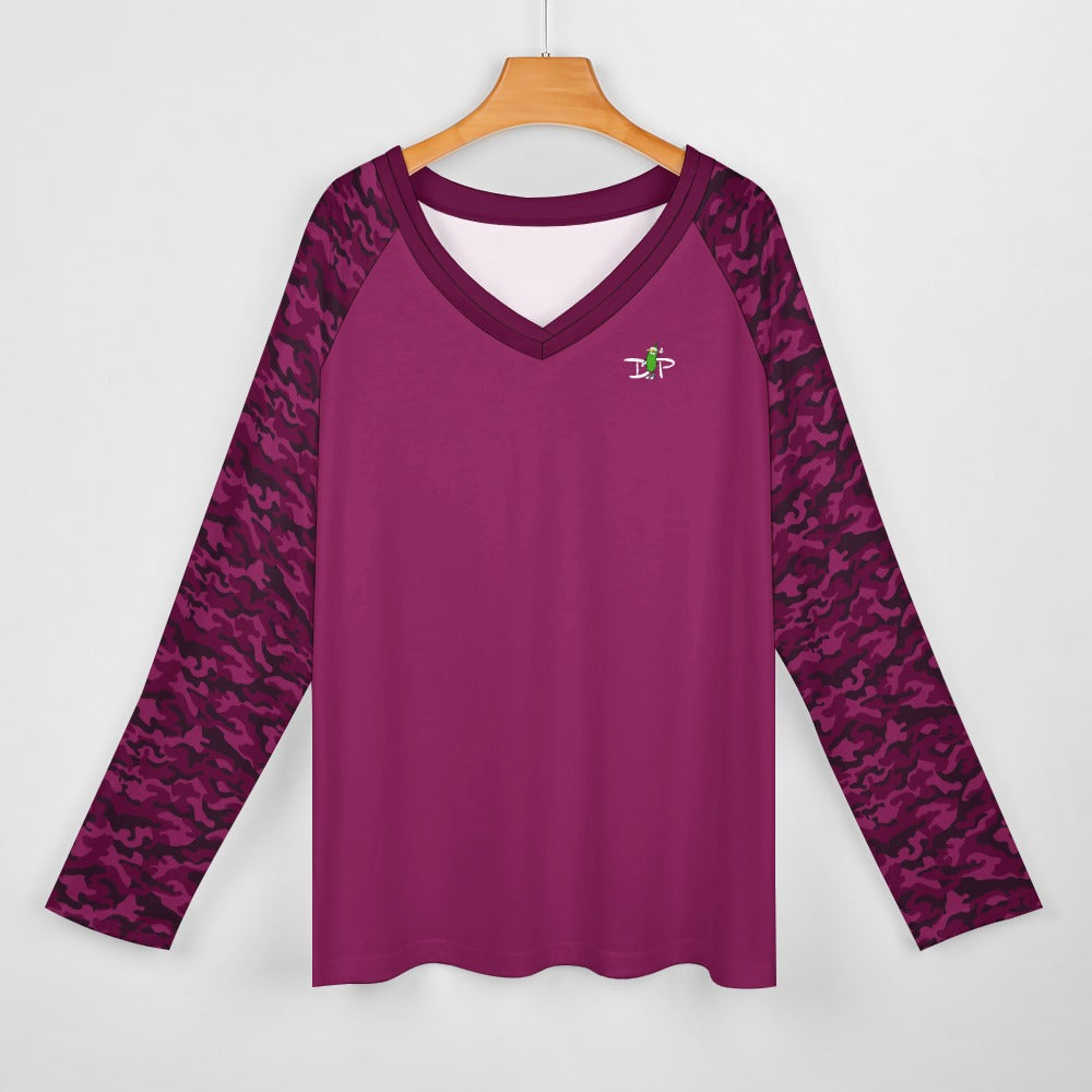 Dizzy Pickle Jan Wine_Pink Women's Pickleball Long sleeve Double Layered V-Neck Loose Tee