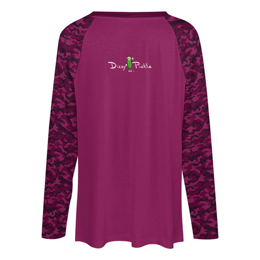 Dizzy Pickle Jan Wine_Pink Women's Pickleball Long sleeve Double Layered V-Neck Loose Tee
