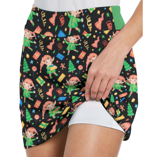 Dizzy Pickle Christmas Elf Party Women's 17" Performance Pickleball Skort with Inner Shorts