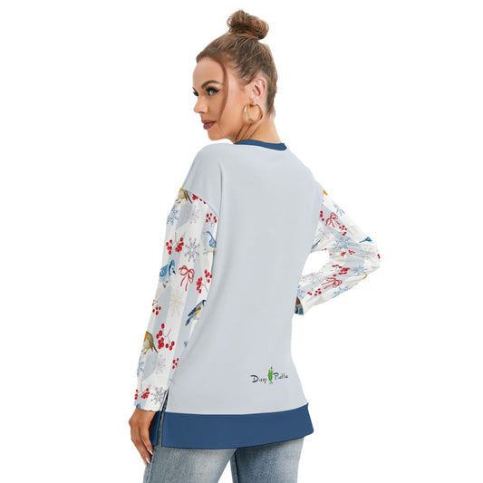 Dizzy Pickle Christmas First Snow Women's Pickleball Side Split O-Neck Sweatshirt