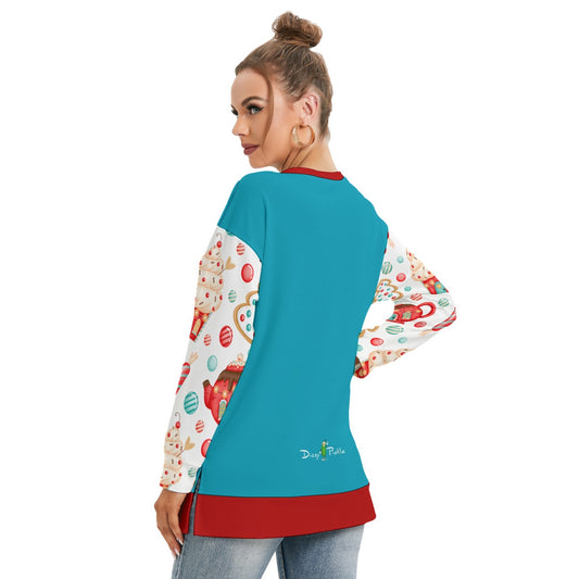 Dizzy Pickle Christmas Sweet Treats Women's Pickleball Side Split O-Neck Sweatshirt