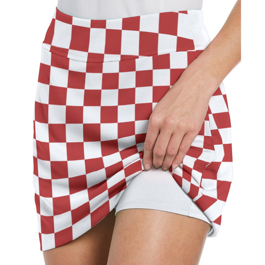 Dizzy Pickle Christmas Red_White Checkered Women's 17" Performance Pickleball Skort with Inner Shorts