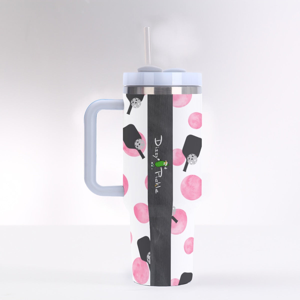 Dizzy Pickle Page Paddles_Polka Dots White 40 oz. Mega Pickleball Insulated Tumbler with Handle