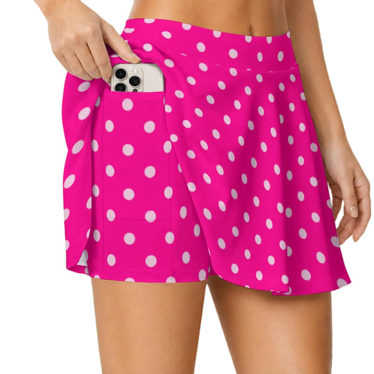 Dizzy Pickle Avery Pink Polka Dots Women's (16" - 17") Active A-Line Swing Pickleball Skort