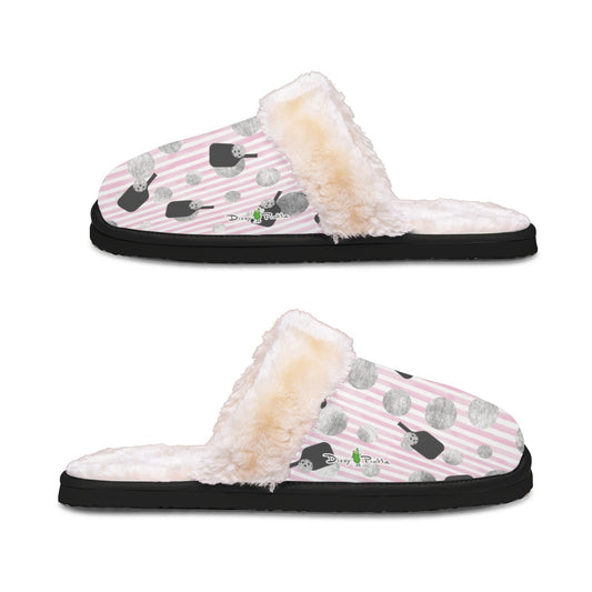 Dizzy Pickle Page Paddles_Polka Dots Stripes Women's Pickleball Plush Slippers