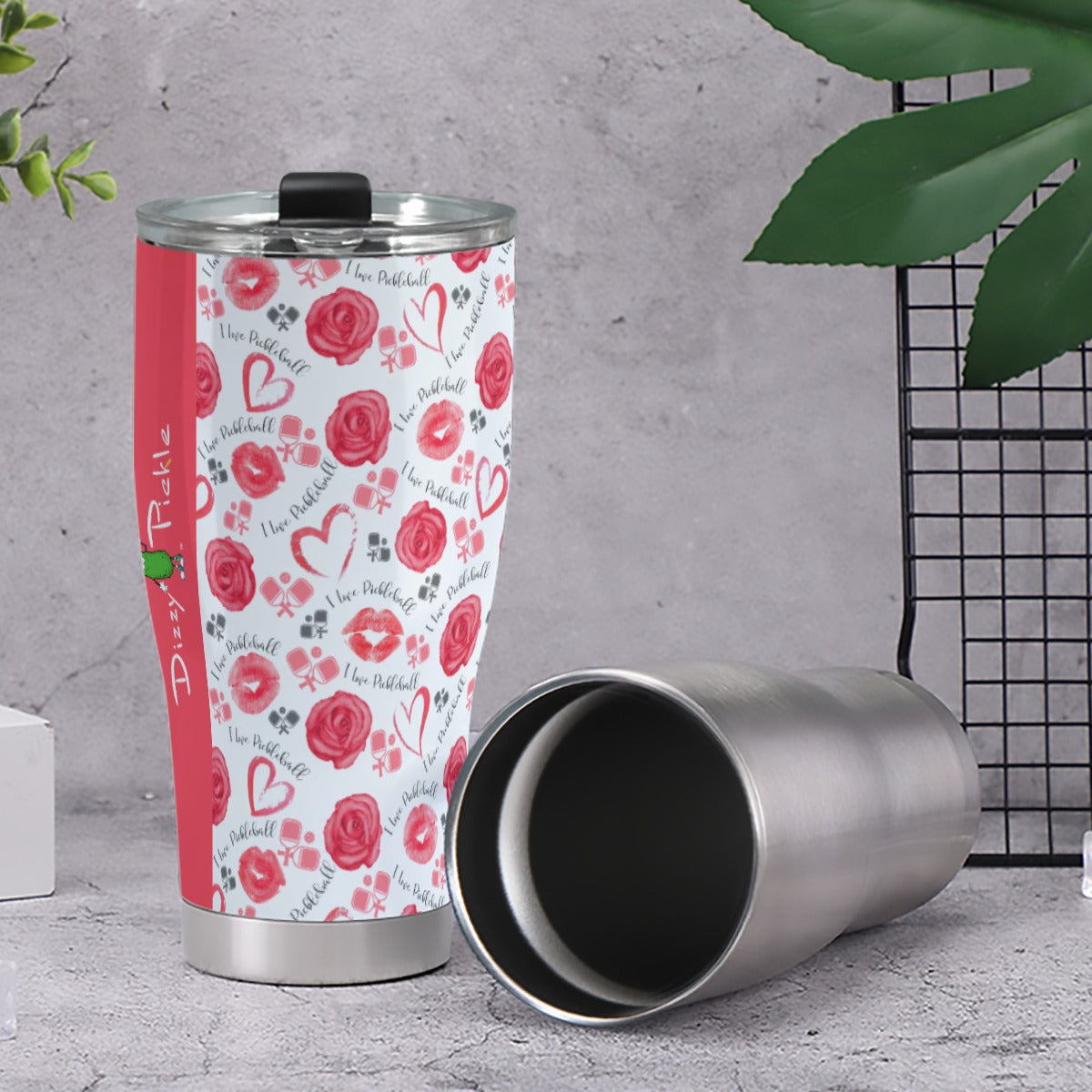 Dizzy Pickle Hearts and Roses Pickleball 30oz Insulated Tumbler 3.94"x7.87"x2.95"