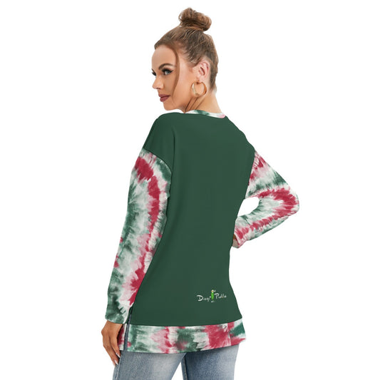 Dizzy Pickle Christmas Tie Dye Wave Women's Pickleball Side Split O-Neck Sweatshirt