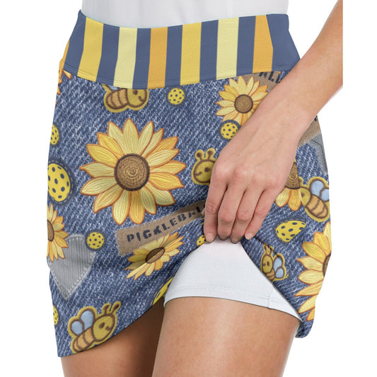 Dizzy Pickle Amy Sunflowers Women's 17" Performance Pickleball Skort with Inner Shorts