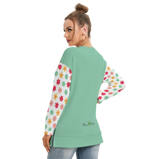 Dizzy Pickle Hannah Flowers Women's Pickleball Side Split O-Neck Sweatshirt