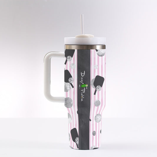 Dizzy Pickle Page Paddles_Polka Dots_Stripes 40 oz. Mega Pickleball Insulated Tumbler with Handle