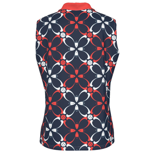 Dizzy Pickle Van Blue Petals Women's Pickleball Sleeveless Polo Shirt
