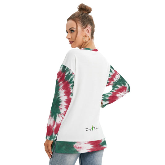 Dizzy Pickle Christmas Tie Dye Swirls Women's Pickleball Side Split O-Neck Sweatshirt