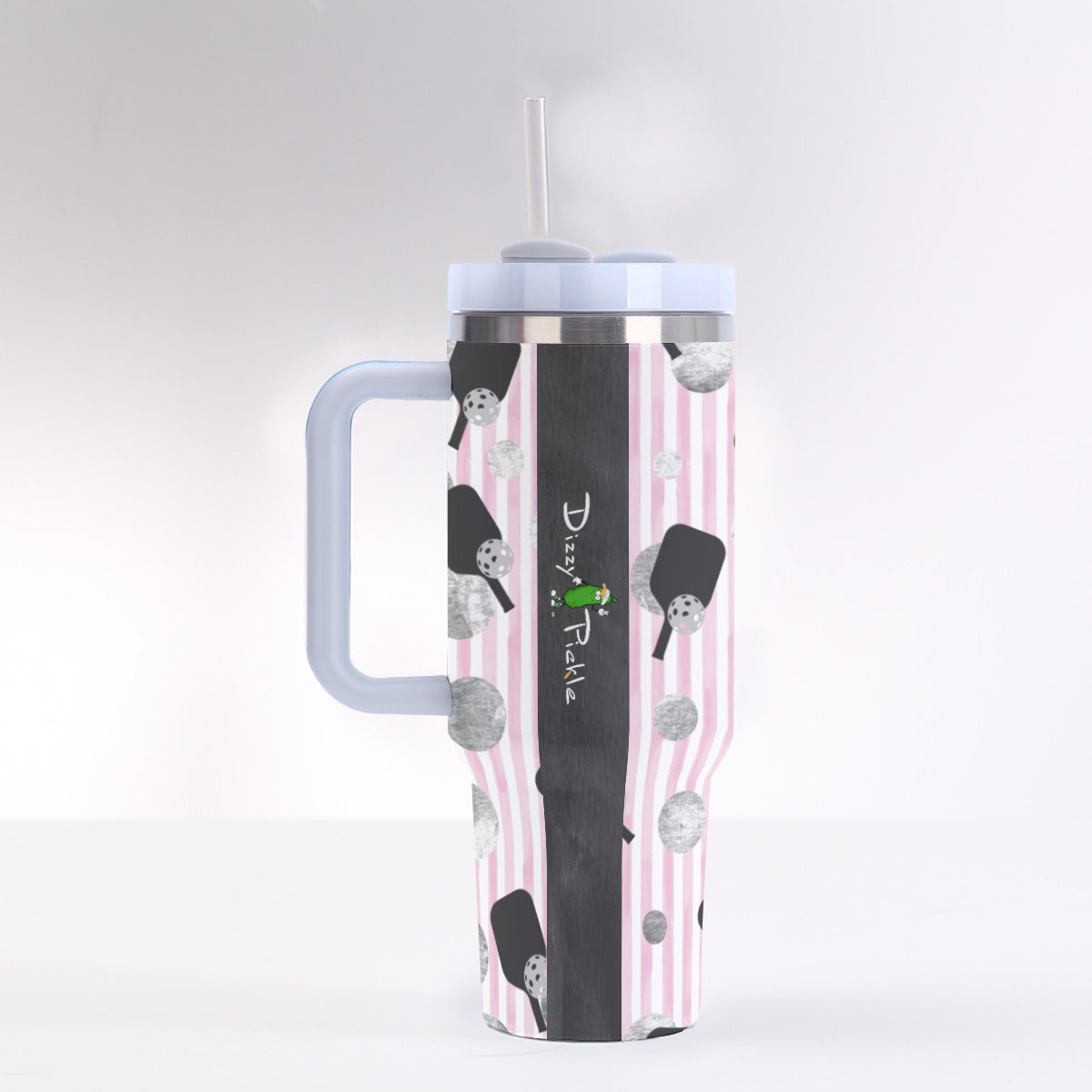 Dizzy Pickle Page Paddles_Polka Dots_Stripes 40 oz. Mega Pickleball Insulated Tumbler with Handle