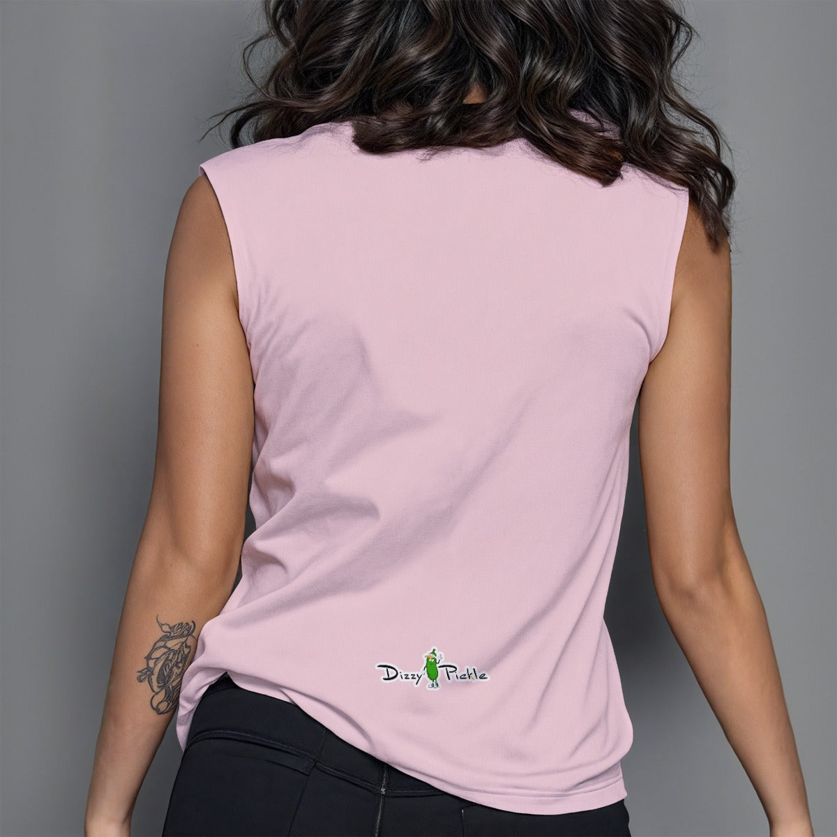 Dizzy Pickle DZY P Classic Light Pink Women's Pickleball Crew Neck Sleeveless Premium T-Shirt