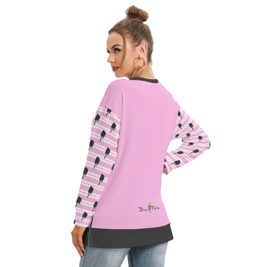 Dizzy Pickle Page Paddles_Stripes Women's Pickleball Side Split O-Neck Sweatshirt