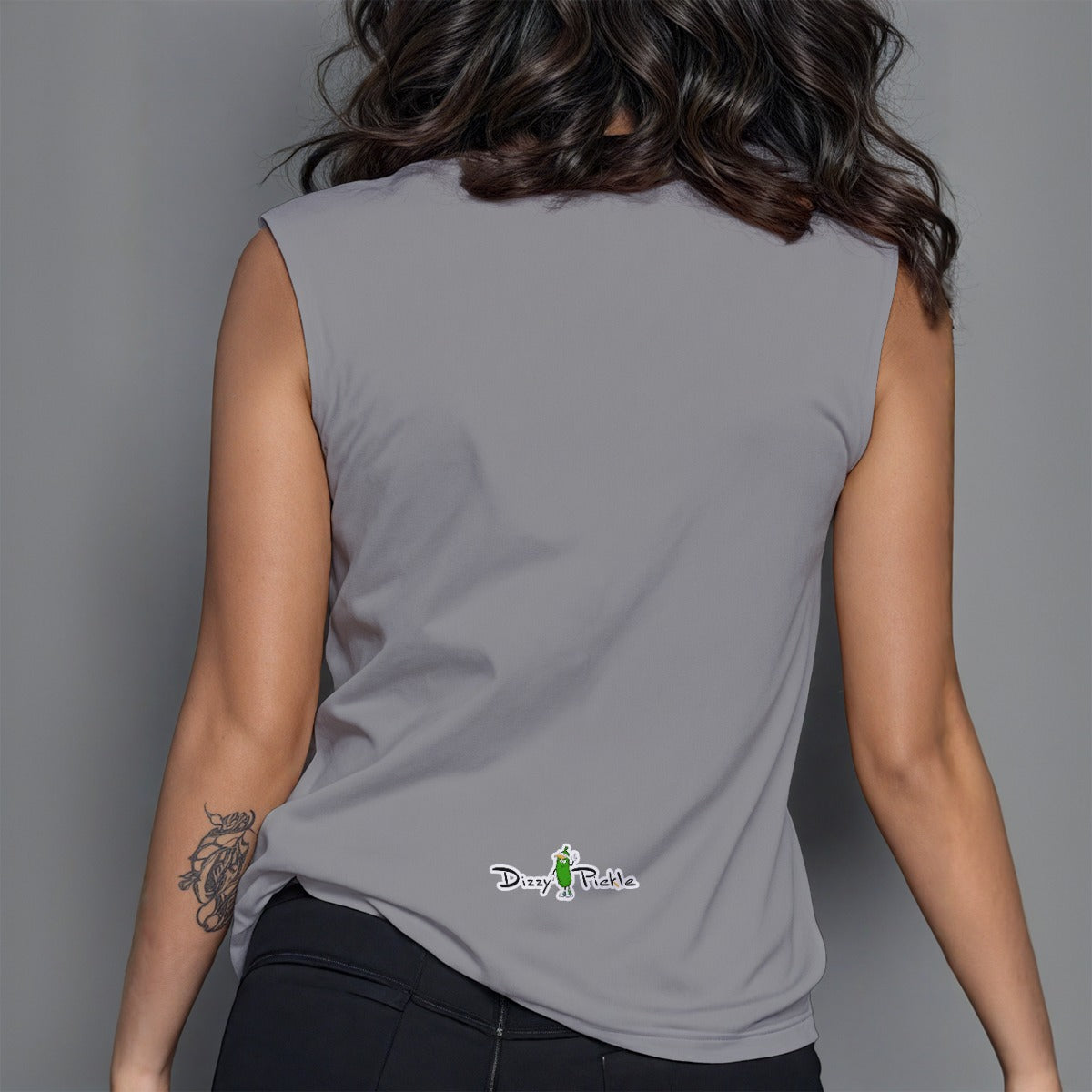 Dizzy Pickle DZY P Classic Silver Women's Pickleball Crew Neck Sleeveless Premium T-Shirt