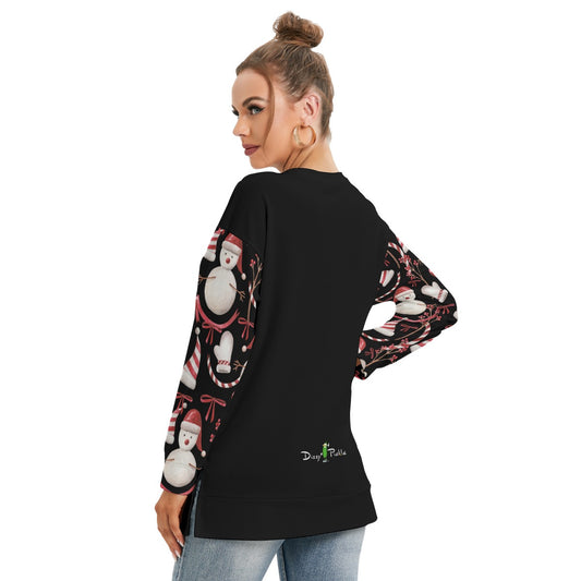 Dizzy Pickle Christmas Let It Snow Women's Pickleball Side Split O-Neck Sweatshirt