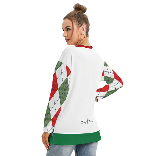 Dizzy Pickle Christmas Diamonds Women's Pickleball Side Split O-Neck Sweatshirt