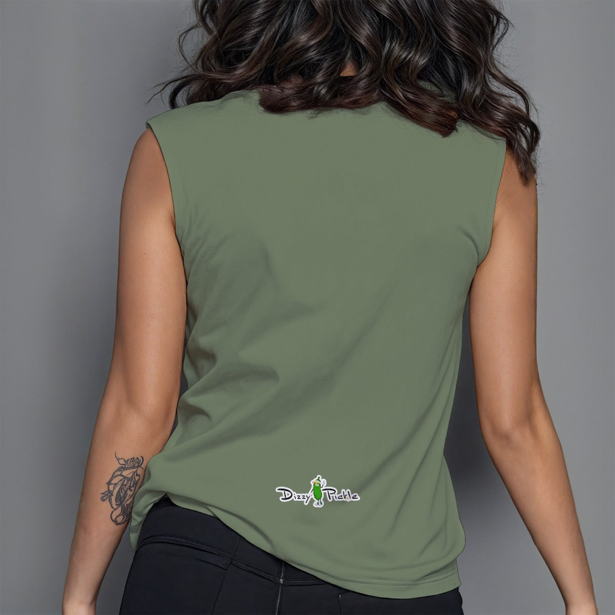 Dizzy Pickle DZY P Classic Dark Sage Women's Pickleball Crew Neck Sleeveless Premium T-Shirt