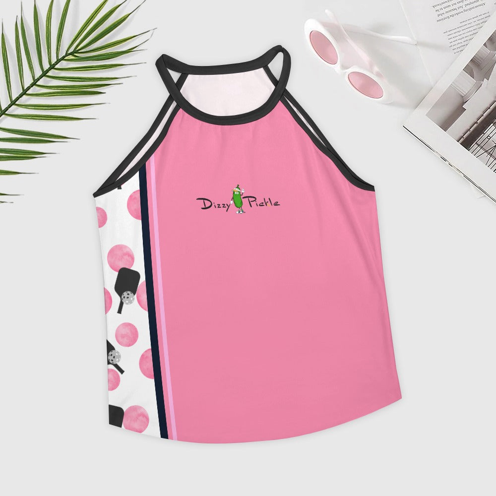 Dizzy Pickle Page Deep Pink Polka Dots_Paddles Women's Pickleball Crew Neck Vest