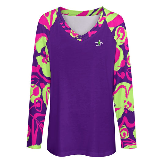 Dizzy Pickle Lesia PPG Blooms Women's Pickleball Long sleeve Double Layered V-Neck Loose Tee
