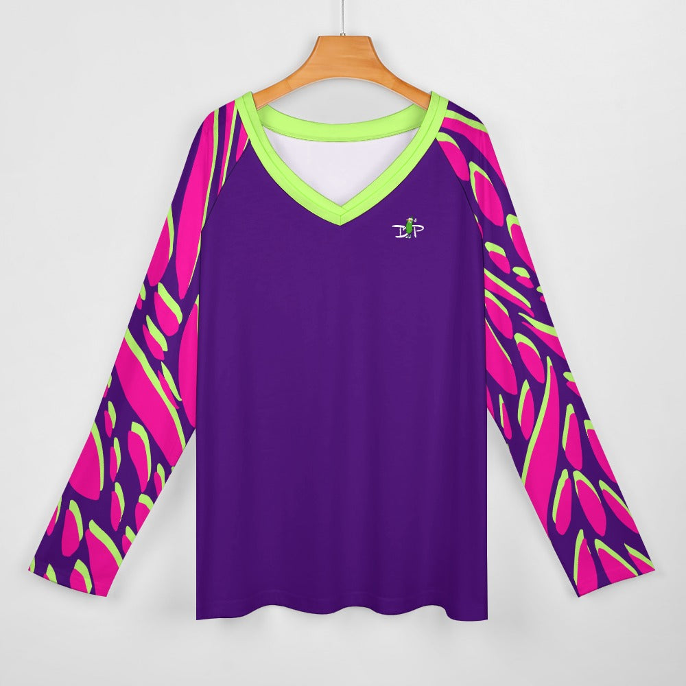Dizzy Pickle Lesia PPG Petals Women's Pickleball Long sleeve Double Layered V-Neck Loose Tee