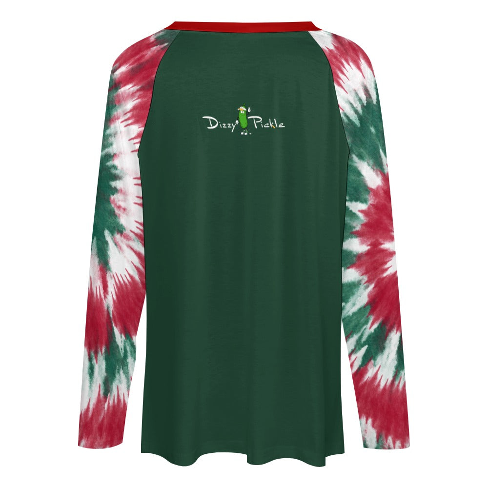 Dizzy Pickle Christmas Tie Dye Swirls Women's Pickleball Double Layered V-Neck Loose Tee