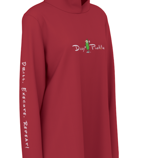 Dizzy Pickle DZY P Classic Deep Red Women's Pickleball Sunscreen Sports Hoodie with Thumb Holes