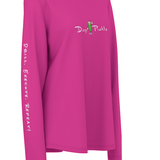 Dizzy Pickle DZY P Classic Hot Pink Women's Pickleball Sunscreen Sports Hoodie with Thumb Holes