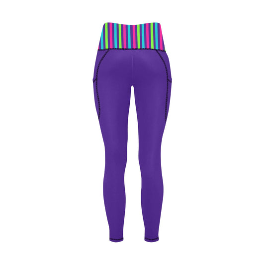 Dizzy Pickle Diana Stripes Purple Women's Pickleball Performance Leggings (Ankle Length, High-Waisted, & Two Side Pockets)