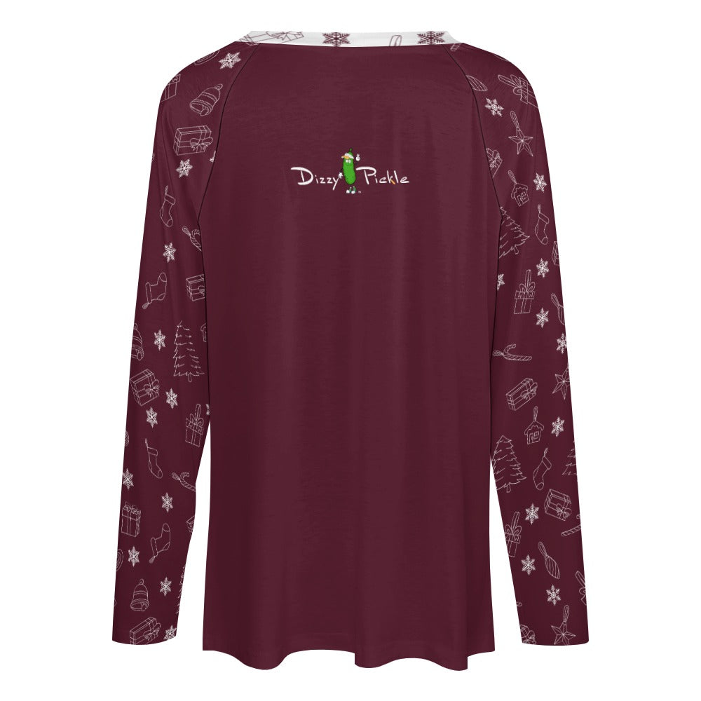 Dizzy Pickle Christmas Dreams Women's Pickleball Double Layered V-Neck Loose Tee