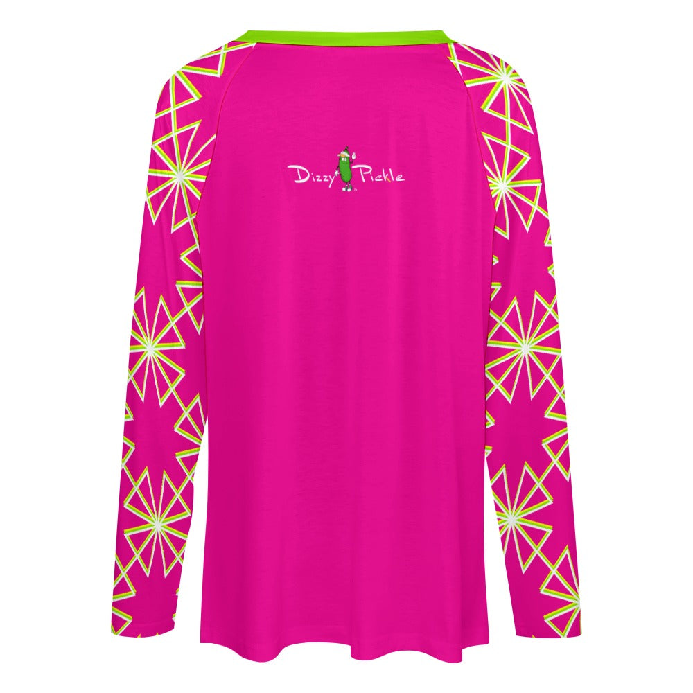 Dizzy Pickle Dinking Diva PG Stars Women's Pickleball Long sleeve Double Layered V-Neck Loose Tee