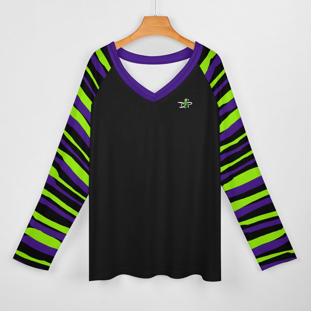 Dizzy Pickle Dinking Diva BG Stripes Women's Pickleball Long sleeve Double Layered V-Neck Loose Tee
